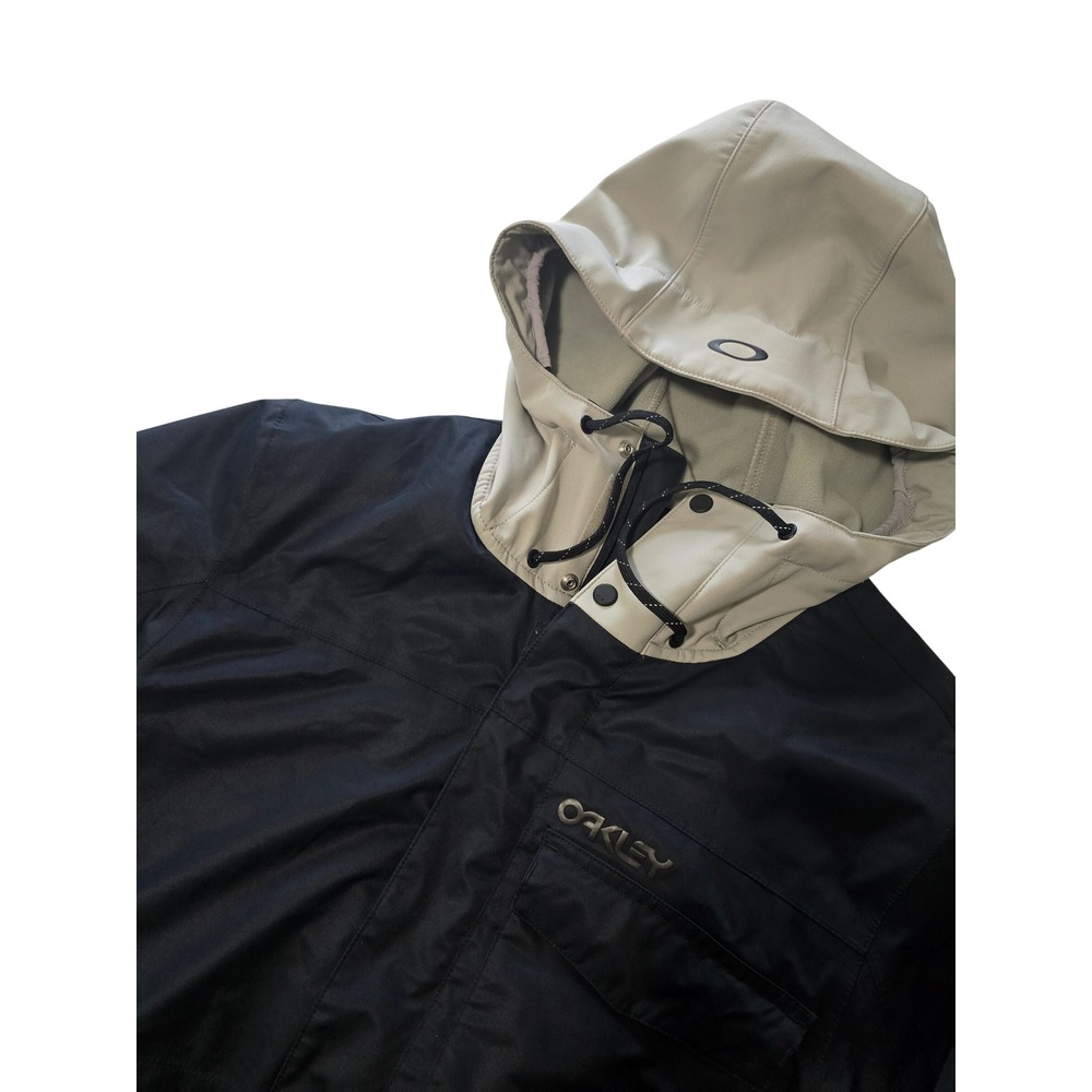 Oakley Biozone Mens Hooded Shell Jacket Black Tan Full Zip Two Tone Large EUC